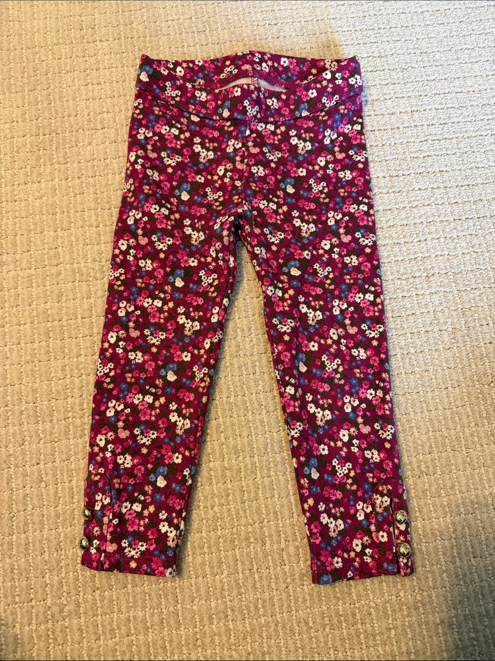Janie and Jack Dark Pink Floral Leggings Pant Gold Button 2T